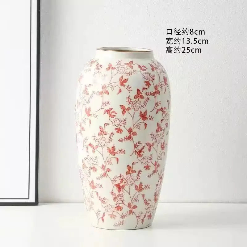 Retro Ceramic Vase – Light Luxury Tabletop Flower Vase for Living Room Decor