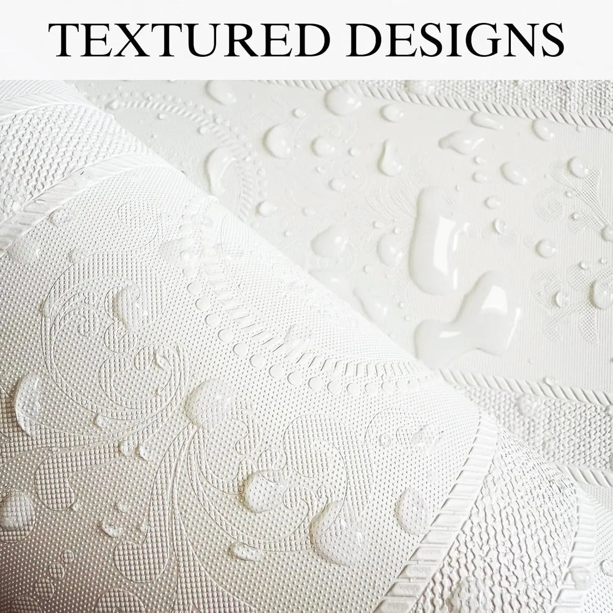 3D White Embossed Damask Waterproof & Oil-Resistant Vinyl Peel-and-Stick Wallpaper – Extra Thick & Removable