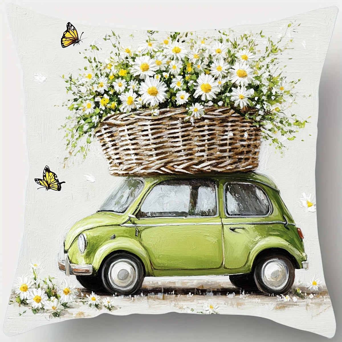 Daisy Scenes Polyester Peachskin Pillow Covers – 15.75–23.62 in Square, Single-Sided Print, Set of 4