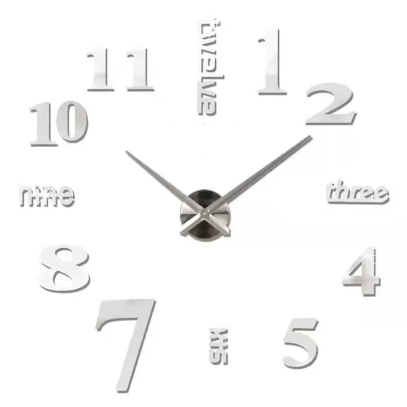 Silver Acrylic Mirror DIY Wall Clock – 11 Designs, 36 or 48 Inch