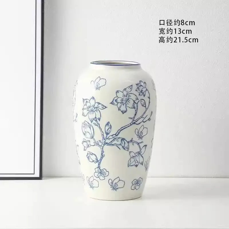 Retro Ceramic Vase – Light Luxury Tabletop Flower Vase for Living Room Decor