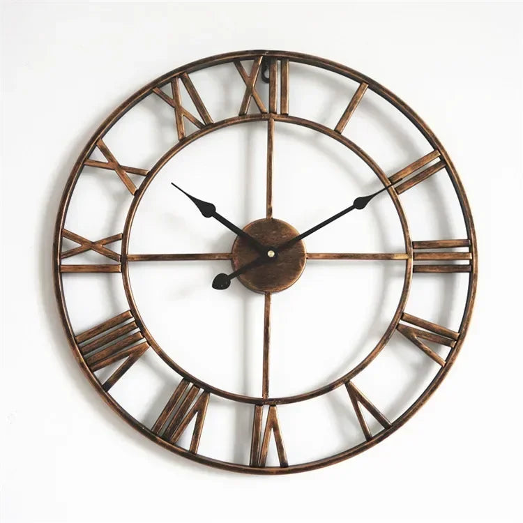 40 cm Nordic Metal Roman Numeral Wall Clock – Antique-Style Quartz Indoor/Outdoor Decor, 4 Finishes