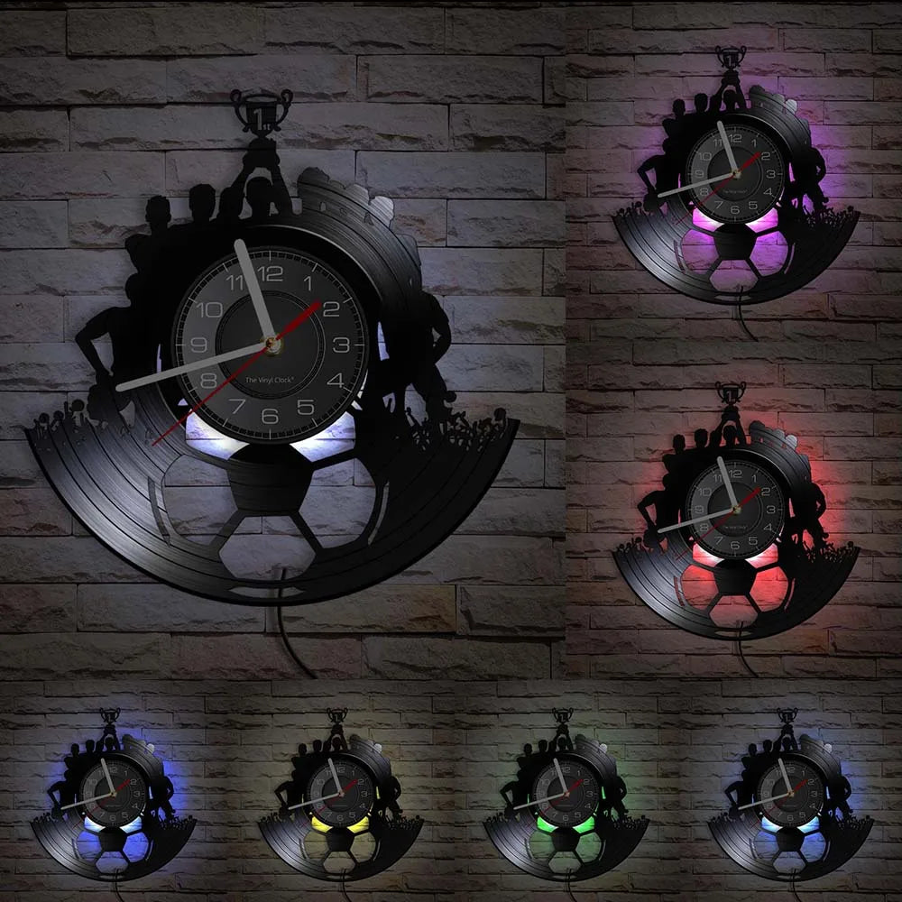 Football Vinyl Record Wall Clock – 30 cm Quartz Decor with Optional LED, Designs 1–5