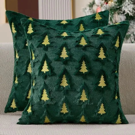 Embroidered Christmas Tree Pillow Covers – Plush Set of 2, 17.72 in