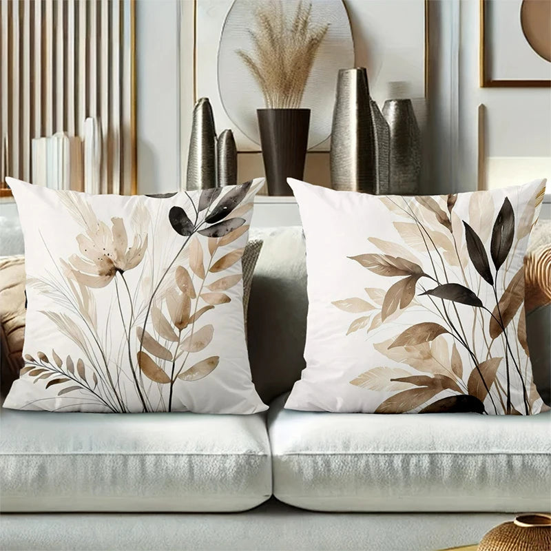 Neutral Botanical Floral Leaf Polyester Pillow Cover – 4 Designs, 4 Sizes