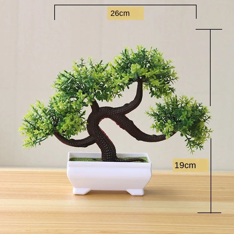 Small Artificial Bonsai Potted Plant – Green Faux Tree Ornament for Home, Garden & Hotel Decor