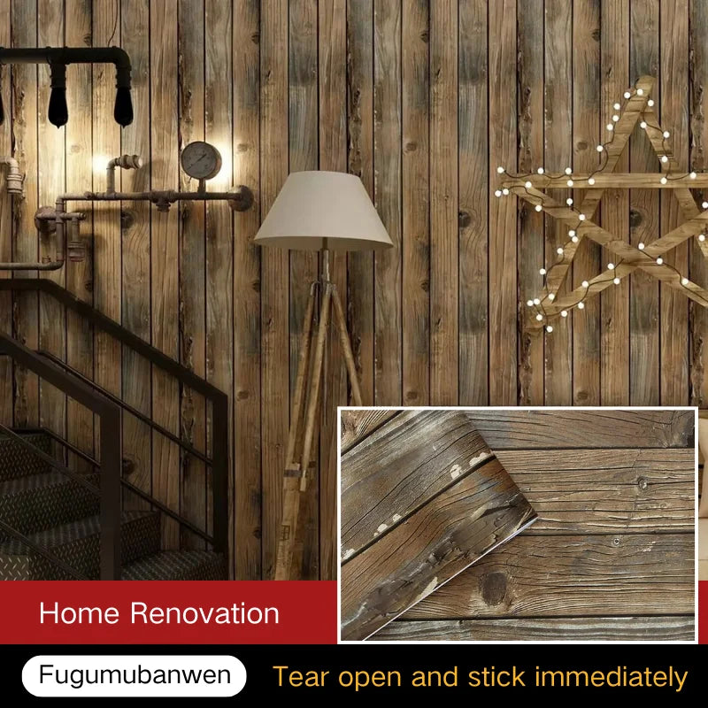 45cm Retro Faux Wood Grain Peel and Stick Wallpaper – Self-Adhesive PVC Vinyl Wall Covering