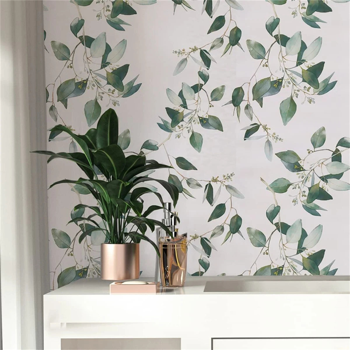 Green Leaf Waterproof Vinyl Peel-and-Stick Wallpaper – Removable, Oil-Resistant Contact Paper