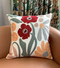 Red & Peach Floral Embroidered Polyester/Cotton Pillow Cover – 17.72 × 17.72 in (45 × 45 cm)