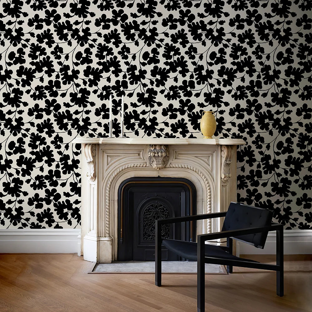 Retro Black & White Leaf Waterproof PVC Peel-and-Stick Wallpaper – Moisture- & Mould-Resistant for Walls, Cabinets & Furniture