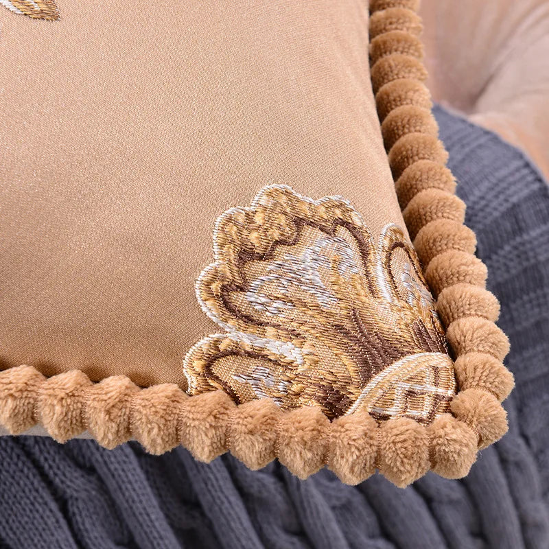 Floral Embroidered Throw Pillow Cover – Ornate Scrollwork, 18.90 in Square