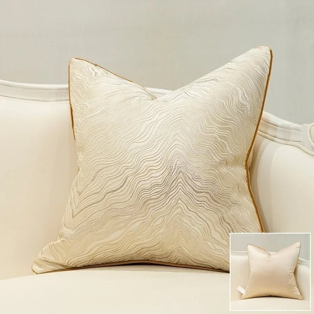 Geometric-Line Jacquard Throw Pillow Cover – 17.72 in Square, 7 Colors (Blue, Green, Beige, Yellow & More)