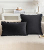 *Purple, Black & Gray Pompom Polyester Velvet Pillow Cover – 17.72 or 19.69 in Square / 11.81 × 19.69 in Lumbar (45 × 45, 50 × 50 or 30 × 50 cm), 1 Piece