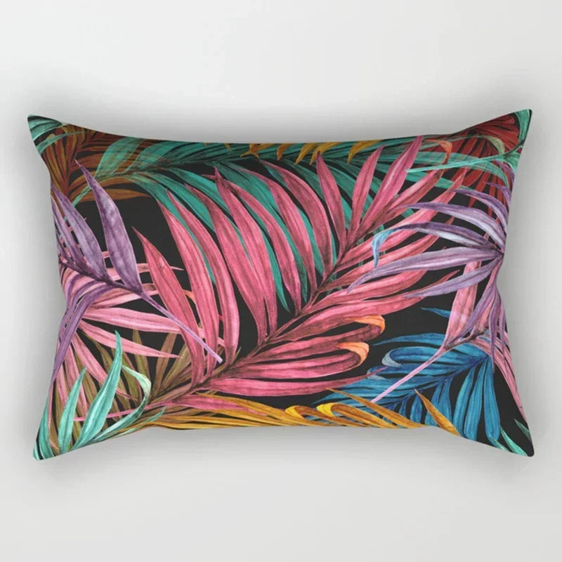 Botanical Leaf Polyester Lumbar Pillow Cover – 11.81 × 19.69 in (30 × 50 cm), 1 Piece