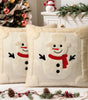 Cream Snowman Christmas Pillow Covers – Plush Embroidered Set of 2, 17.72 in