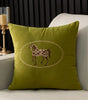 Olive Green Embroidered Horse Polyester/Cotton Pillow Cover – 17.72 × 17.72 in (45 × 45 cm), 1 Piece