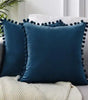 Blue and Aqua Velvet Pom-Pom Throw Pillow Cover, 15.75–19.69 in, Cover Only