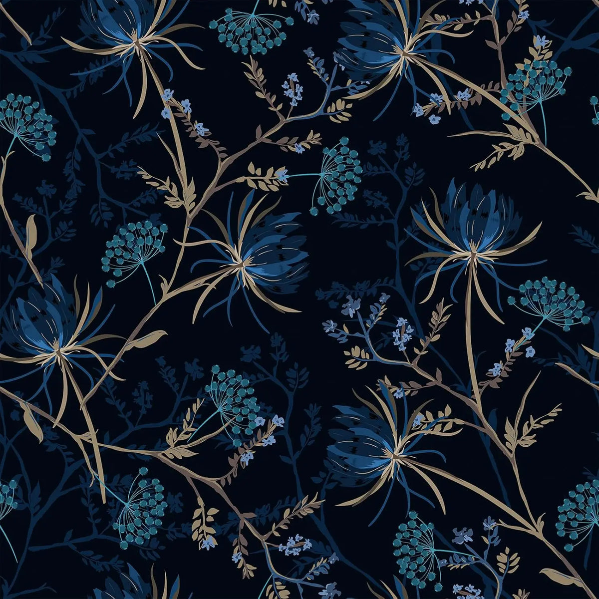 Dark Blue Dandelion Peel-and-Stick Wallpaper – Waterproof Removable Botanical Vinyl for Walls & Furniture