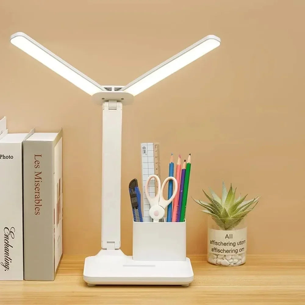 LED Desk Lamp with Clock, Calendar & Temperature Display – USB Rechargeable, Foldable & Touch Dimmable