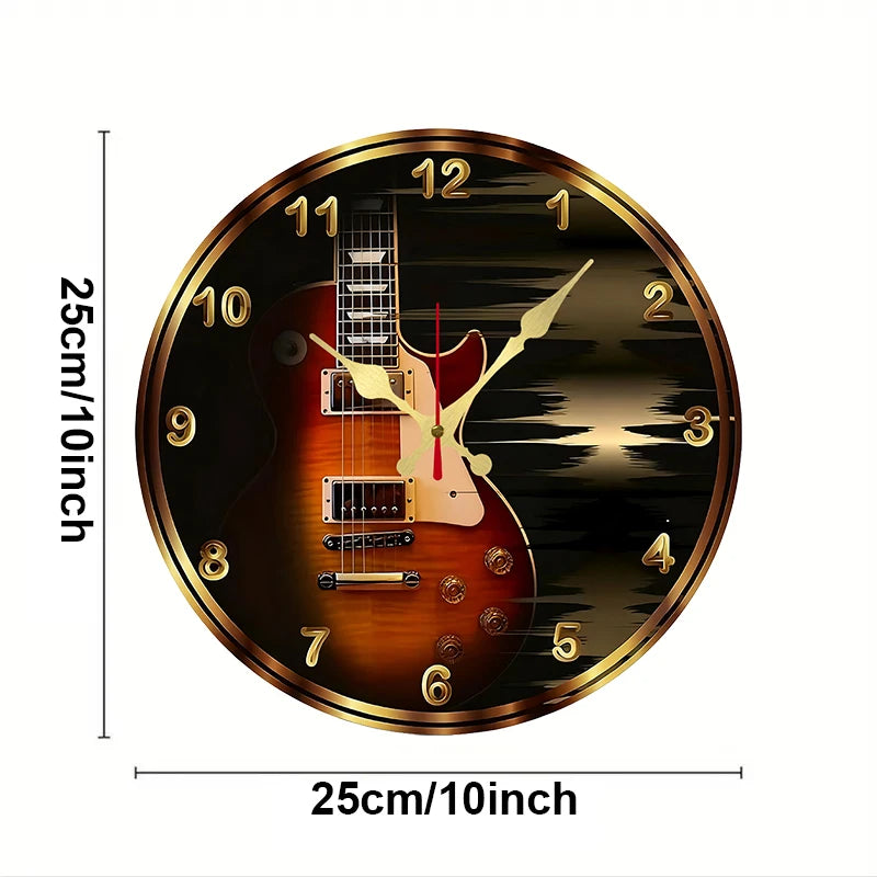Rustic Violin Silent Wall Clock – 10-Inch Round Wooden Music Decor