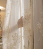 Beige Floral-Embroidered Double-Layer Semi-Light Blocking Curtain Panel – 4 Hanging Styles
