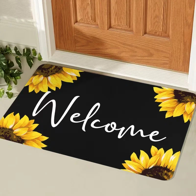 Vintage Welcome Doormat – Non-Slip Washable Polyester Flannel Entryway Mat, 4 Designs