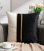 Neutral Color-Block Velvet Throw Pillow Cover with Gold-Tone Stripes, Square or Lumbar