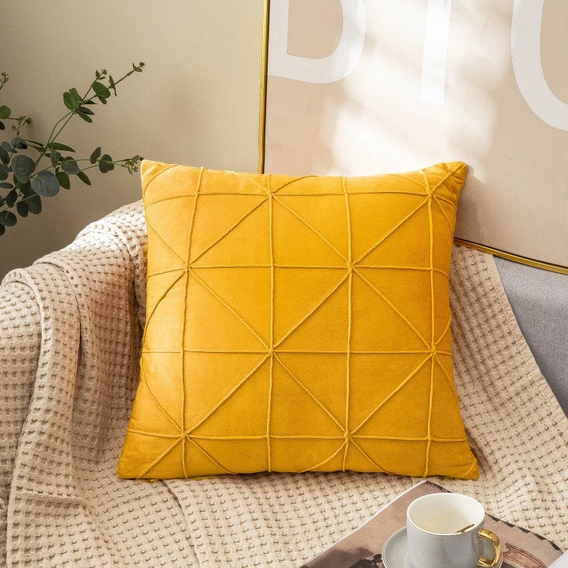 Gold Geometric Grid Velvet Pillow Cover – 17.72 in, Single or Set of 2