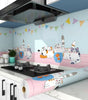 Pastel Aqua Blue Cartoon Cat Kitchen Stove Oil-Proof Peel and Stick Wallpaper – Waterproof, High Temperature Resistant Self-Adhesive Contact Paper