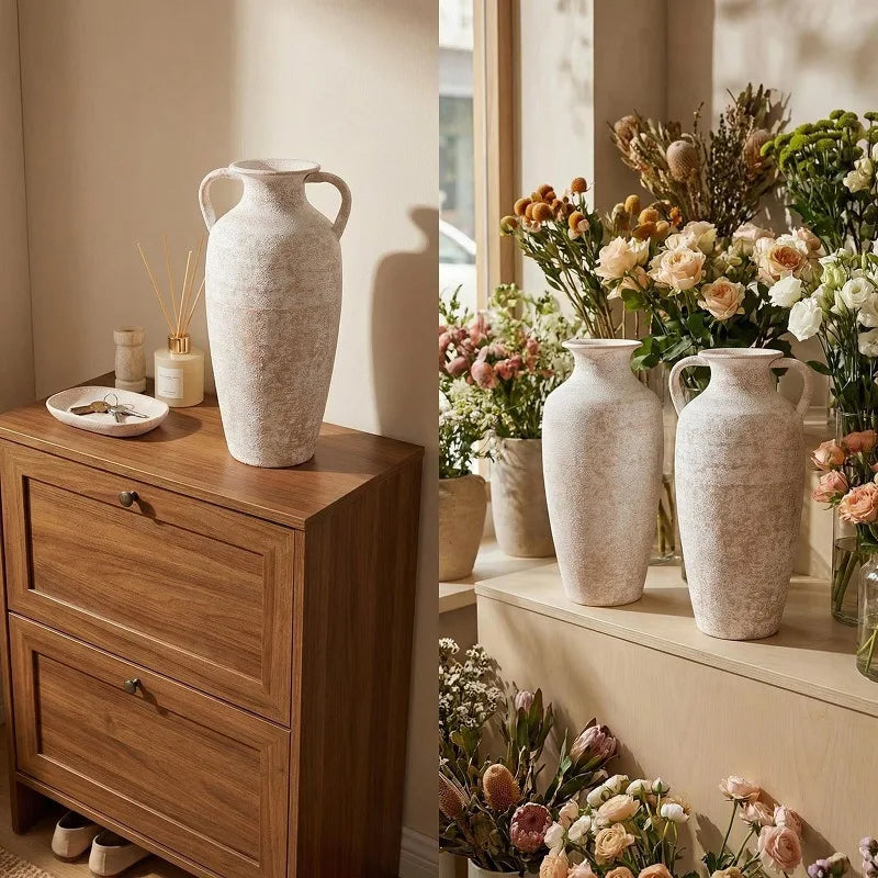 French Country Metal Vase – Faux Terracotta Finish, 2 Rustic Designs