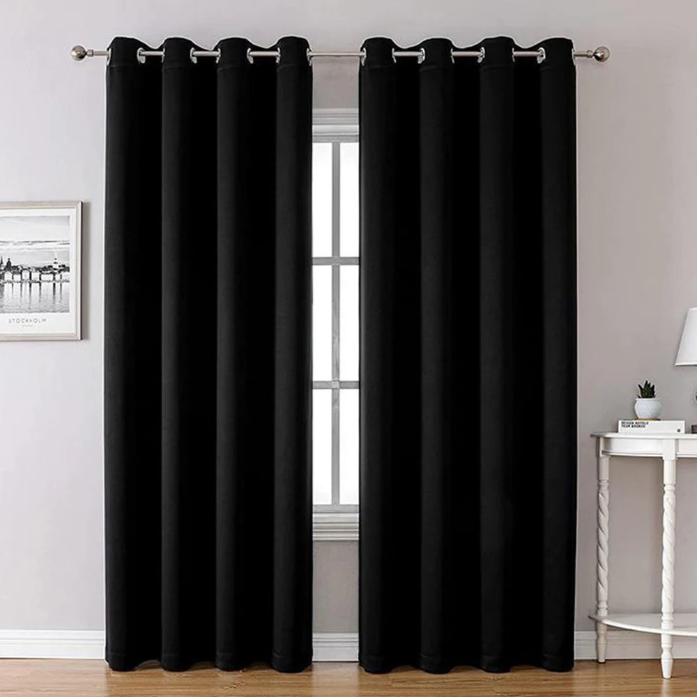 Black 120 GSM Double-Layer Semi-Light Blocking Curtain Panel – 2 Hanging Styles