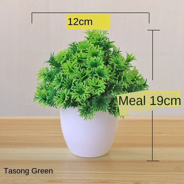 Small Artificial Bonsai Potted Plant – Green Faux Tree Ornament for Home, Garden & Hotel Decor