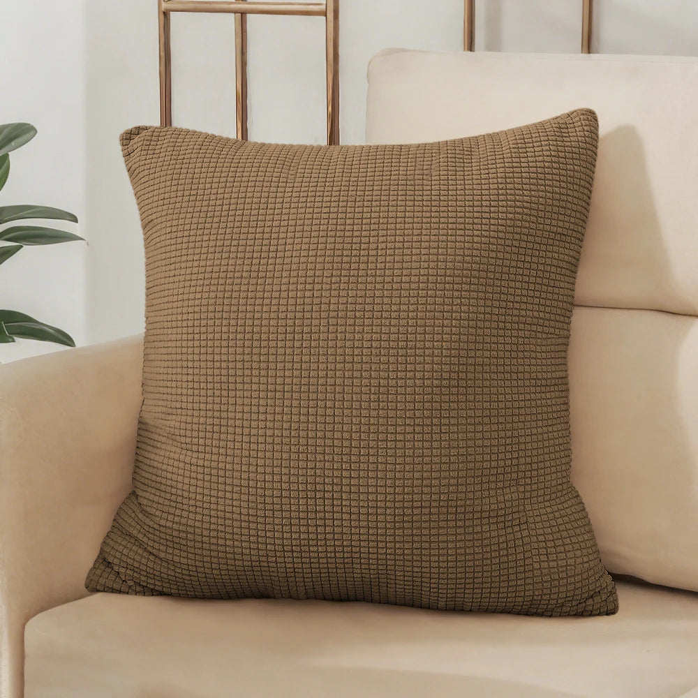 Solid Light Coffee Jacquard Polyester Pillow Cover – 7 Sizes