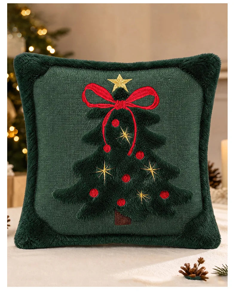 Embroidered Christmas Tree Pillow Covers – Plush Set of 2, 17.72 in