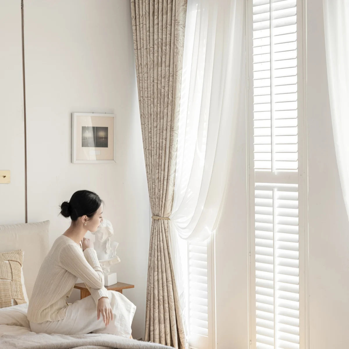 Light Yellow 220 GSM Scandinavian-Inspired Double-Layer Semi-Light Blocking Curtain Panel – 2 Hanging Styles