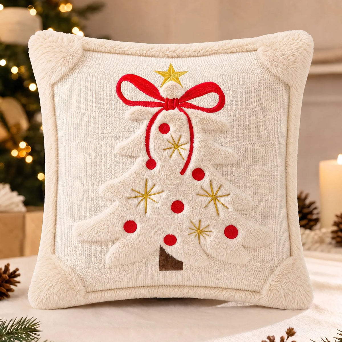 Embroidered Christmas Tree Pillow Covers – Plush Set of 2, 17.72 in