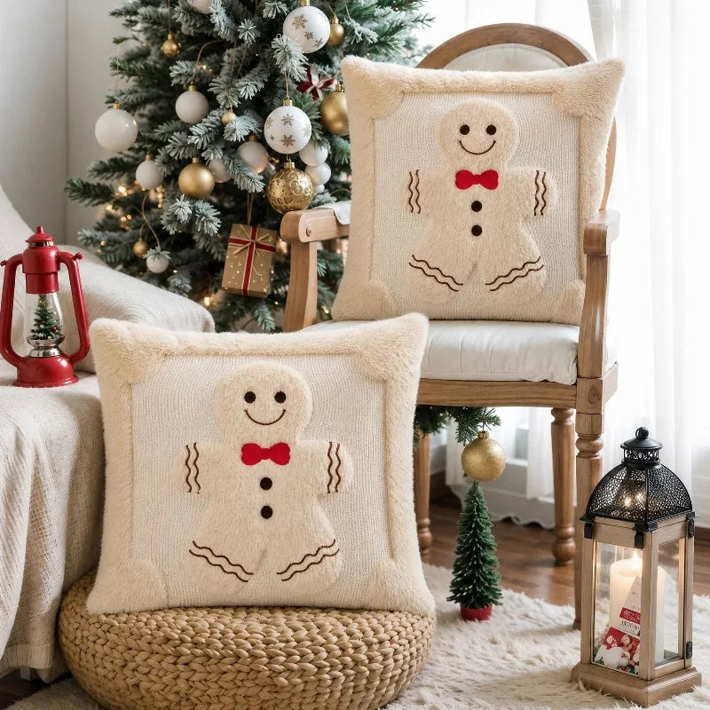 Gingerbread Christmas Pillow Covers – Plush Embroidered Set of 2, Four Designs