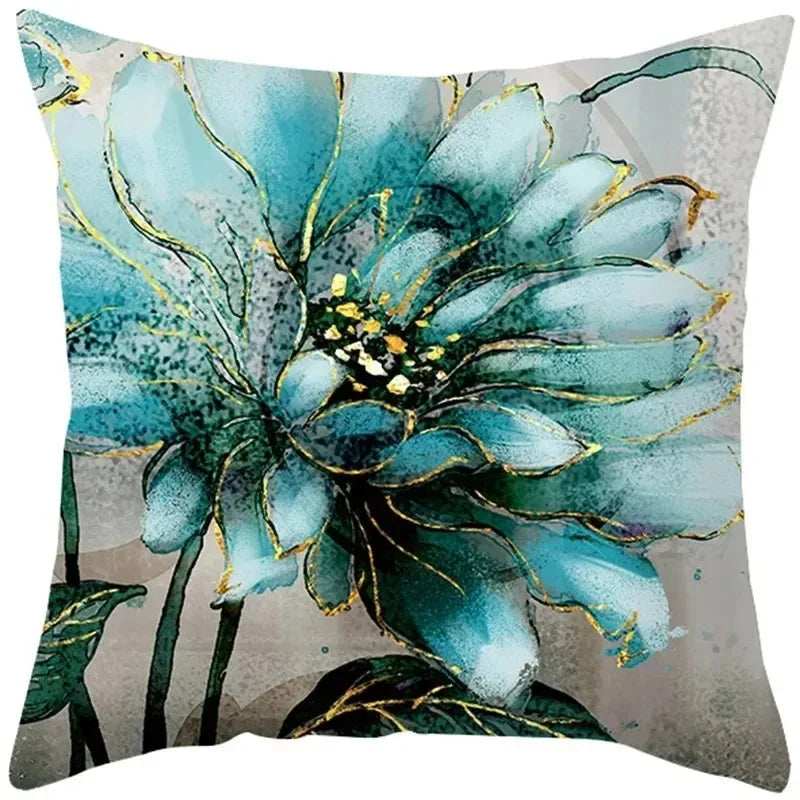 Ginkgo & Floral Polyester Pillow Cover – 17.72 × 17.72 in (45 × 45 cm), 1 Piece