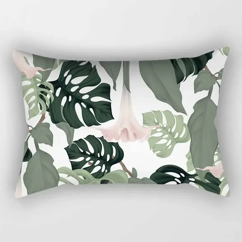 Botanical Leaf Polyester Lumbar Pillow Cover – 11.81 × 19.69 in (30 × 50 cm), 1 Piece