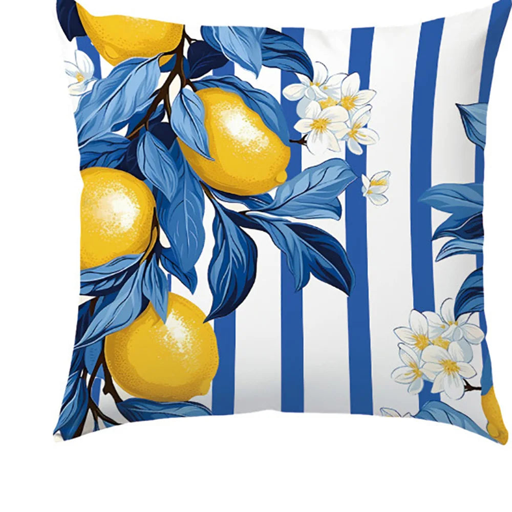 Coastal Lemon Polyester Pillow Covers, Set of 4 – 15.75, 17.72, 19.69 or 23.62 in Square (40, 45, 50 or 60 cm)
