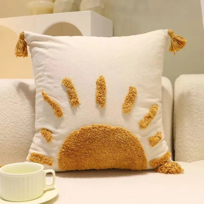 Bohemian Embroidered Tassel Polyester-Cotton Pillow Cover – Designs 1–8, 45 × 45 cm