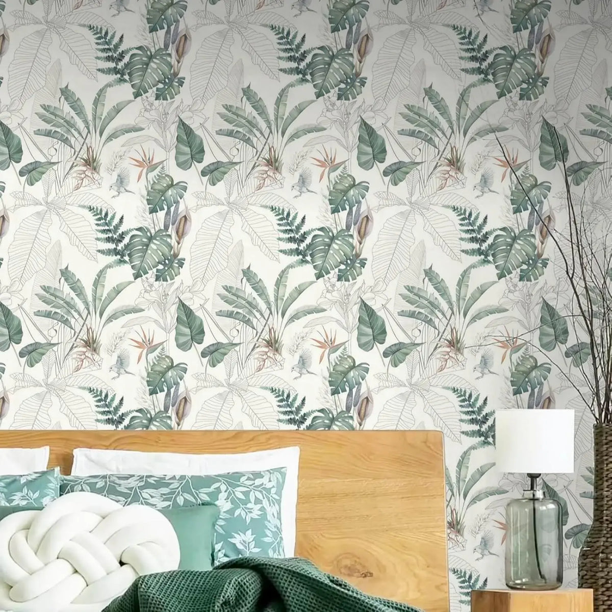 Light Green & Olive Tropical Palm Leaf Peel-and-Stick Wallpaper – Waterproof Removable PVC Vinyl