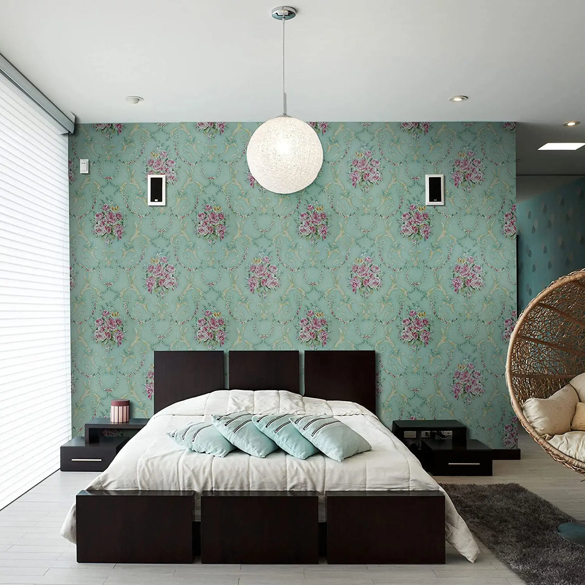 Green Floral Waterproof PVC Peel-and-Stick Wallpaper – Removable Vintage Contact Paper