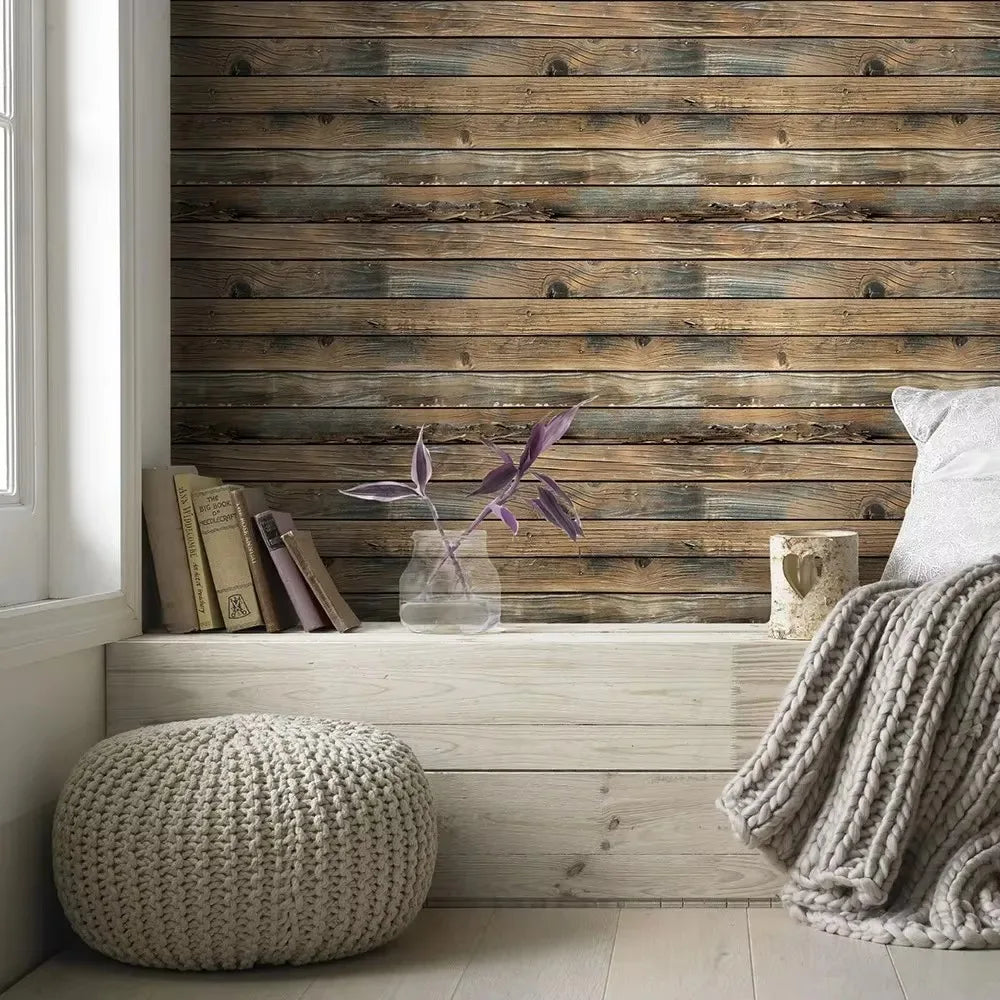 45cm Retro Faux Wood Grain Peel and Stick Wallpaper – Self-Adhesive PVC Vinyl Wall Covering
