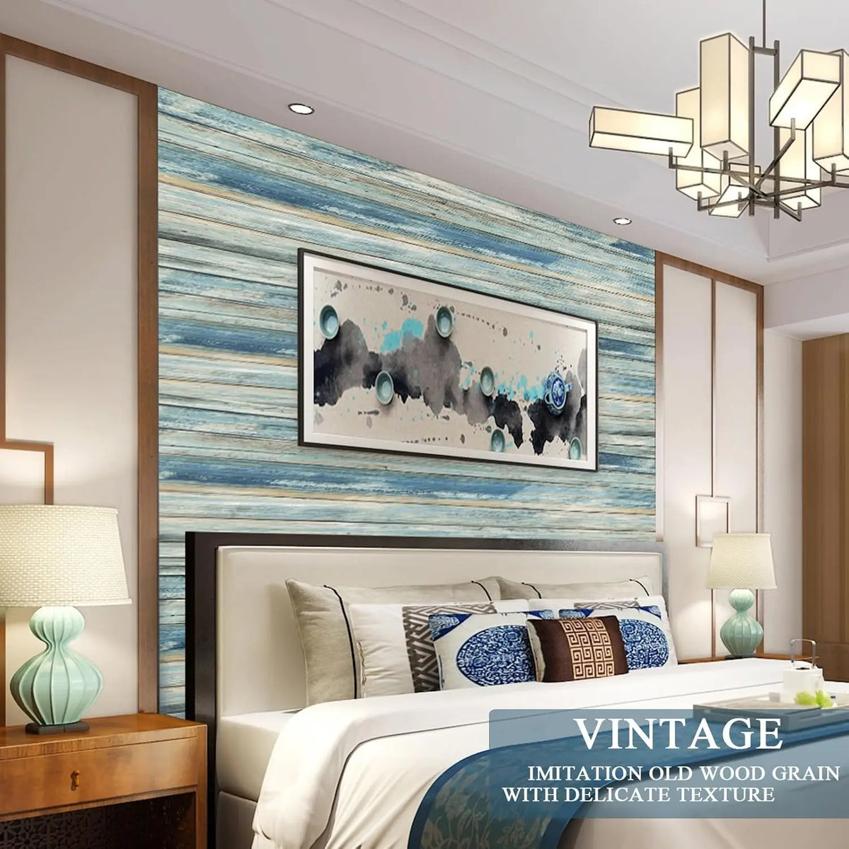 Blue Distressed Wood Waterproof Vinyl Peel-and-Stick Wallpaper for Cabinets & Walls