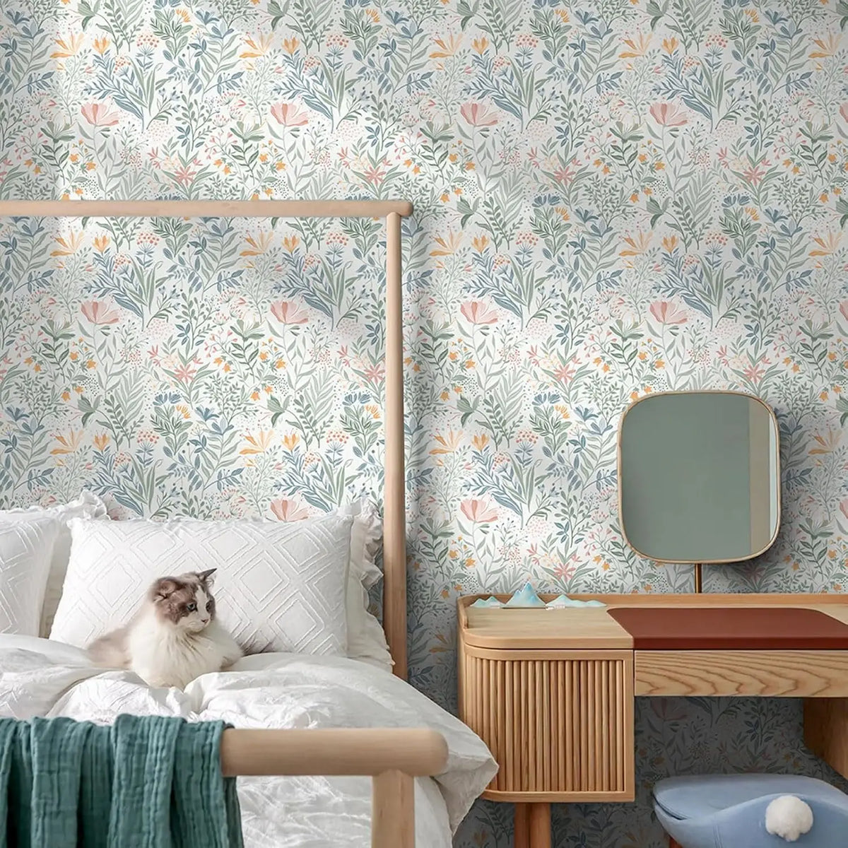 Boho Floral Waterproof Removable Vinyl Peel-and-Stick Wallpaper for Bathroom & Bedroom
