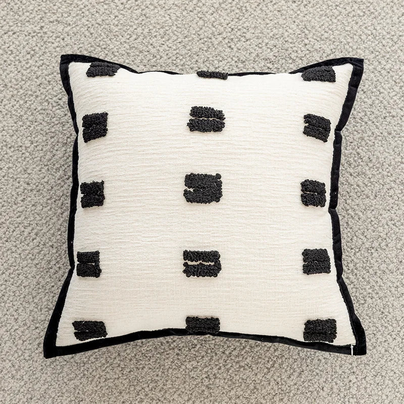 Black Square-Border Polyester/Cotton Pillow Cover – 17.72 × 17.72 in (45 × 45 cm)