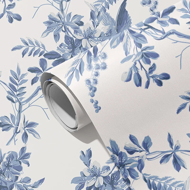 Vintage Blue Botanical Waterproof PVC Peel-and-Stick Wallpaper for Walls, Cabinets & Furniture