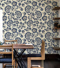Blue Floral Waterproof & Oil-Resistant PVC Peel-and-Stick Wallpaper – Removable for Walls, Cabinets & Furniture