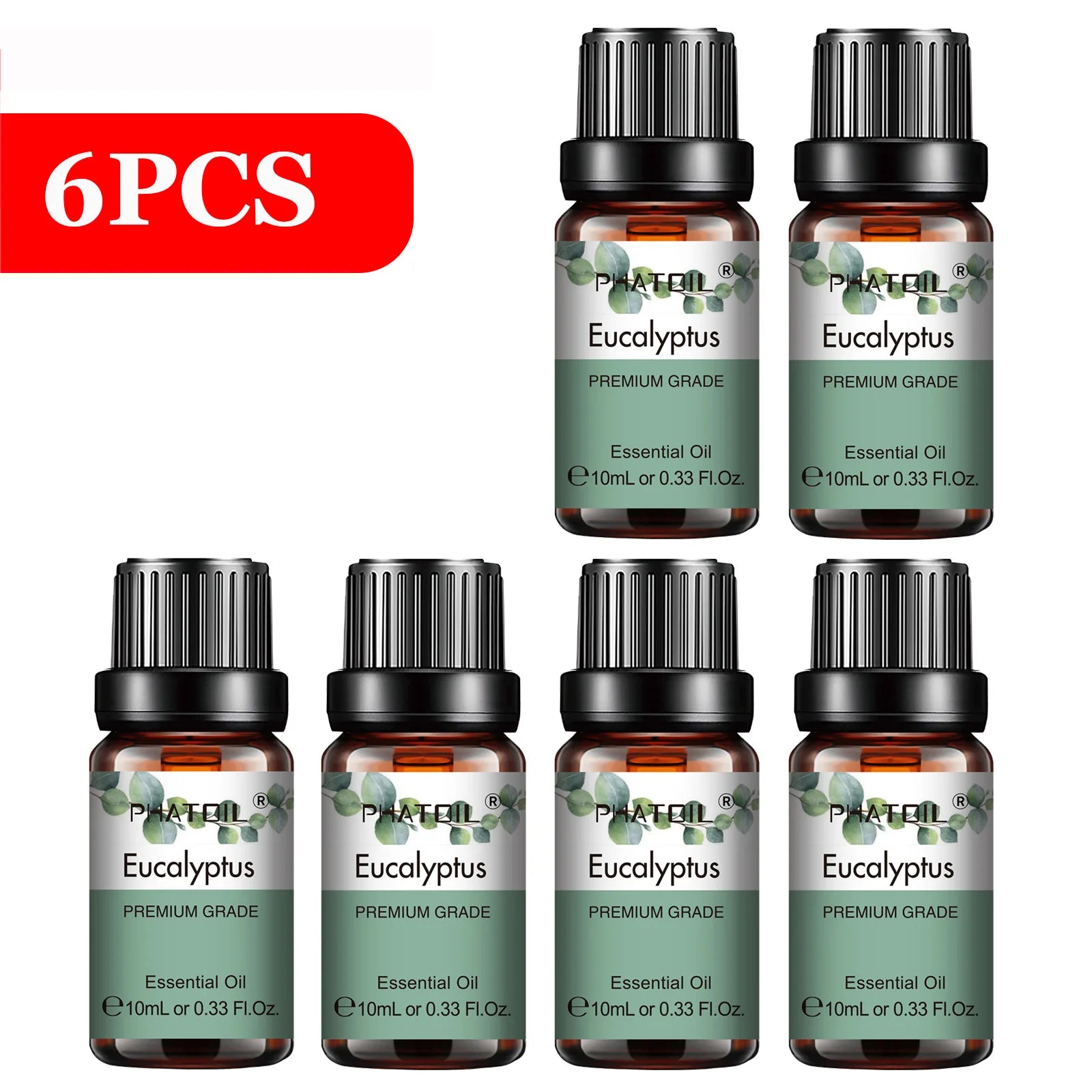 PHATOIL 6-Piece 10ml Pure Essential Oil Set for Diffusers